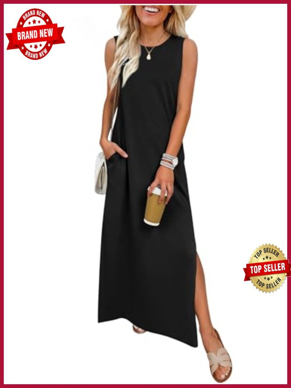 Wrinkle Free Sleeveless Maxi Sundress with Pockets